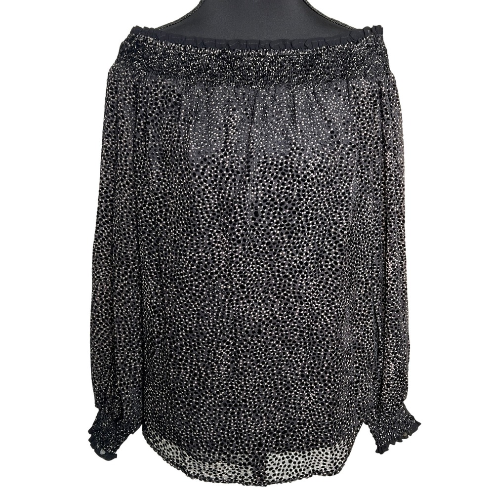 White House Black Market S Off Shoulder Long Sleeve Blouse Sheer‎ Velvet Burnout